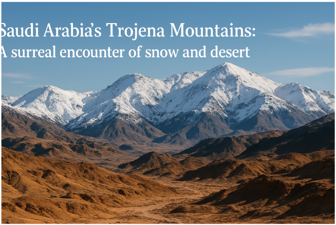Saudi Arabia's Trojena Mountains: A Surreal Encounter of Snow and Desert
